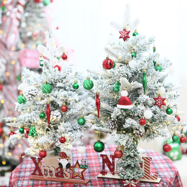 Sea Team 62-Pack Assorted Shatterproof Plastic Christmas Ball Ornaments Set, Miniature Baubles, Pendants, Decorations for Small Xmas Tree, DIY Wreath, Garland (Red, White)
