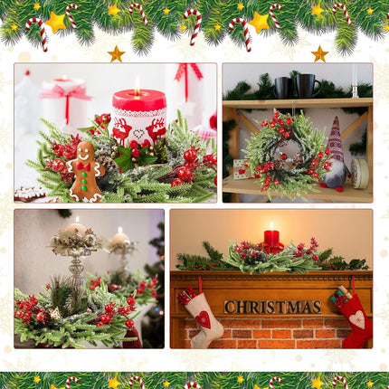 8 Pcs Christmas Candle Rings Artificial Berries Pine Cone Candle Ring 10 Inch Wreaths Rustic Christmas Candle Holder Rings for Pillar Table Centerpiece Decoration Wedding Holiday