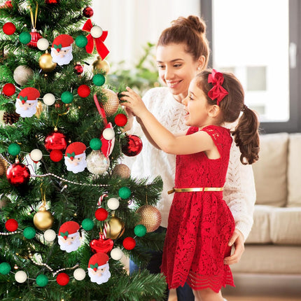 Hosuly Christmas Santa Claus Felt Ball Garland 8.3 ft Pom Pom Garland Red White Green Pompom Banner Pom Pom Hanging Decorations for Christmas Tree Home Fireplace Window Indoor Outdoor