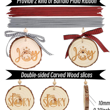 Nativity Christmas Ornaments - Set of 9 Buffalo Plaid Christmas Tree Ornaments Christian Wooden Ornament for Rustic Farmhouse Decorations Holiday Decor Religious