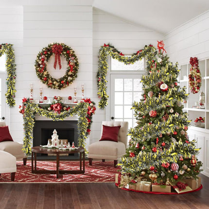32.8 Ft Gold Tinsel Garland Metallic Shiny Twist Garland Hanging Decorations for Christmas Holiday Birthday Party Supplies Indoor Outdoor Ornaments Home Decor