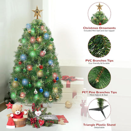 3FT Artificial Christmas Tree, Premium Artificial Small Christmas Tree with String Lights for Home Office Holiday Party Decoration with Foldable Stand, Easy Assembly