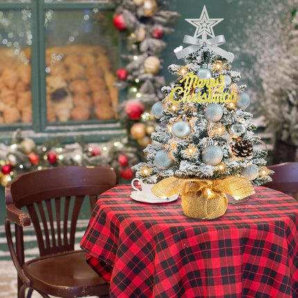 Tabletop Christmas Tree with Lights 22 Inch Mini Artificial Frosted Christmas Tree Small White Christmas Tree Ornaments for Xmas Decor