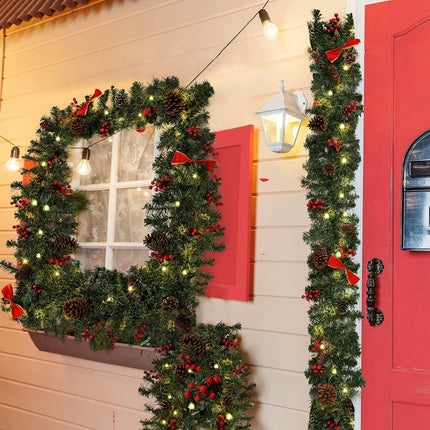 Dolicer 9Ft Christmas Garland with 50Lights, Battery Operated Christmas Lighted Garland Prelit Christmas Garland with Pine Cones Christmas Decoration Xmas Pine Garland for Mantle Home Indoor Fireplace