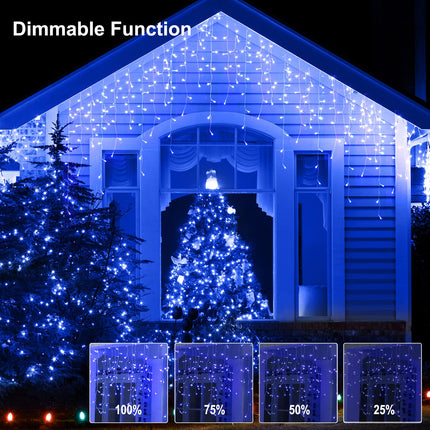 Blue Christmas Lights, 66Ft 736 LED Blue Icicle Lights Outdoor with 138 Drops, 8 Modes Remote and Timer Halloween Icicle Lights, Hanukkah Blue Lights