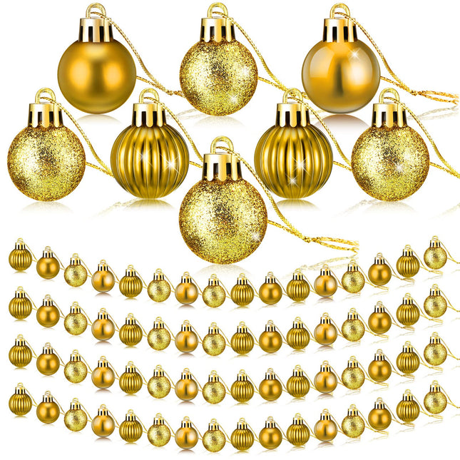 Sumind 48 Pieces Christmas Mini Balls Ornaments 1.2 Inch Miniature Glitter Balls Xmas Tree Small Hanging Decorations Pendants for Holiday Party Wedding Home DIY Craft Decor(Classic Style,Gold)