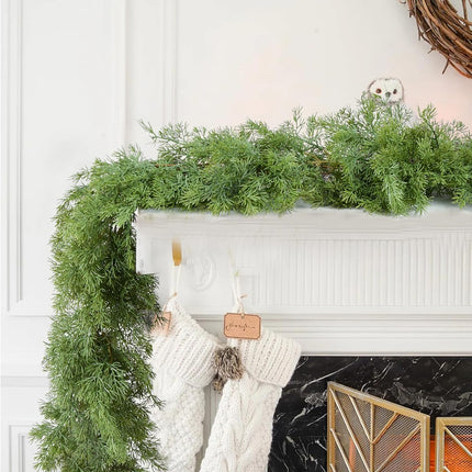 6Ft Christmas Pine Garland, Christmas Greenery Garland Realistic Cedar Artificial Cypress Garland for Holiday Mantel Fireplace Table Centerpiece Home Decoration