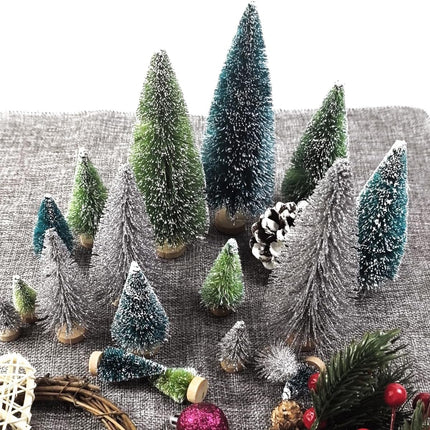 TIHOOD 33PCS Christmas Decorations Mini Christmas Trees, Artificial Christmas Tree Bottle Brush Trees with Wooden Base for Christmas Decor Christmas Party Home Table Craft