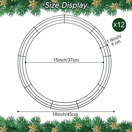 Aodaer 12 Pack 18 Inch Wire Wreath Frame Christmas Dark Green Wire Wreath Ring Round Metal DIY Floral Crafts Wire Wreath for Halloween Year Holiday Valentines Day Decorations