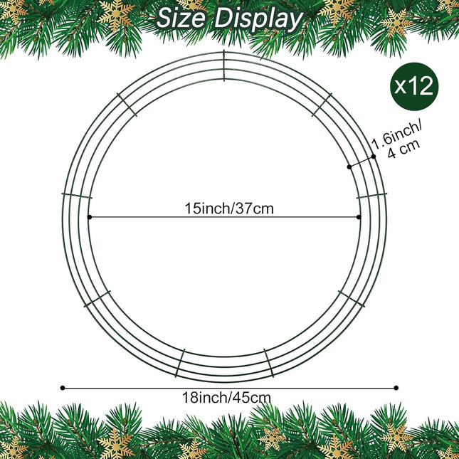 Aodaer 12 Pack 18 Inch Wire Wreath Frame Christmas Dark Green Wire Wreath Ring Round Metal DIY Floral Crafts Wire Wreath for Halloween Year Holiday Valentines Day Decorations