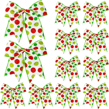 12 Pcs Red Green Christmas Bows,6 Inch Large Christmas Wreaths Bows for Tree Wrapping Garland,Christmas Decoration Holiday Party Crafts Xmas Tree Ribbon Ornaments (Glitter dot-Green)