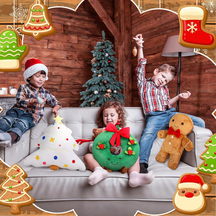 3 Pcs Christmas Throw Pillow Set Plush Gingerbread Men Pillow 18 Inch Christmas Tree Stuffed Pillows Soft Cute Xmas Wreath Pillow for Christmas Party Cushion Decoration