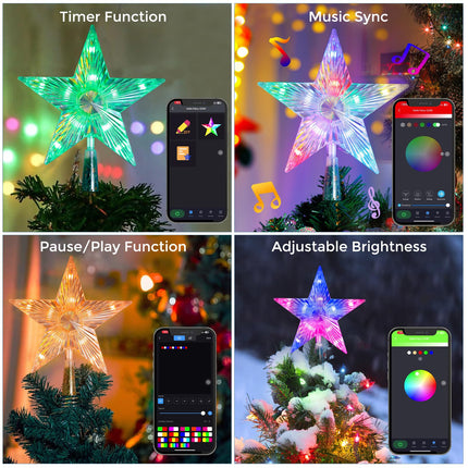 Christmas Tree Topper Star 7.5" Lighted Star Tree Top w/Remote Control,Color Changing Solid/Flash Treetop w/Remote,USB Powered Xmas Tree Topper,RGB Tree Top for Christmas Tree,DIY Color Changing