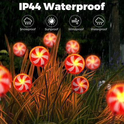 Christmas Solar Swaying Lights Outdoor Decorations, Lollipops Firefly Stake Lights, Waterproof Candy Garden Lights for Patio Yard Pathway Walkway Party Decor (Red Candy-4pcs)