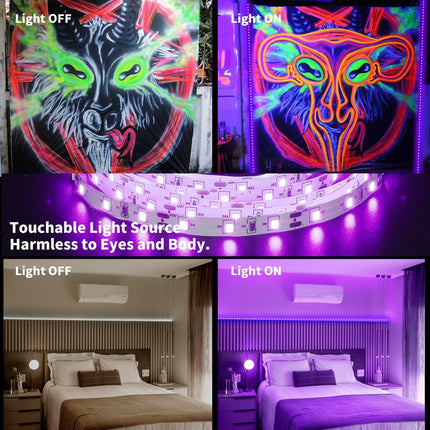 66ft Dimmable Black Light Strip & Remote, 1200 LEDs 12V Flexible LED Blacklight Strip, 20m LED Ribbon, Non-Waterproof Black Lights for Glow Party Birthday Halloween Christmas Party Body Paint
