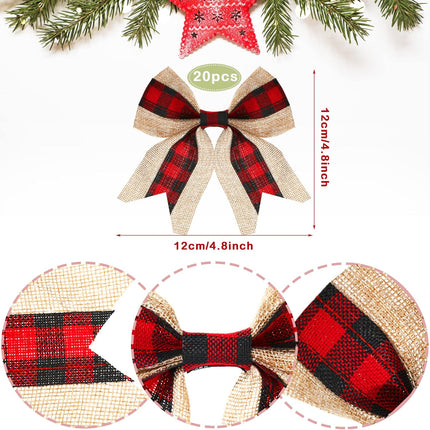 Waydress 20 Pieces Christmas Burlap Bow Buffalo Plaid Bow Christmas Wreath Decoration Bow Door Burlap Natural Bowknot Ornament for Christmas Tree Craft Home Decoration (Red and Black)