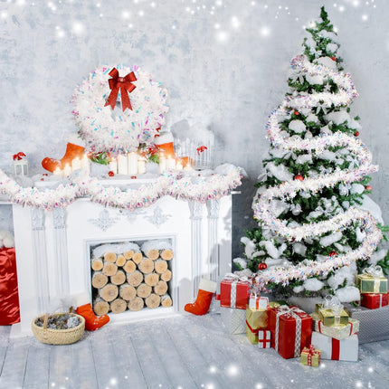 32.8 ft x 4 Inches Christmas Garland Christmas Tinsel Garland Xmas Metallic Twist Garland Glitter Tree Garland Hanging Decorations for Christmas Tree Wreath Wedding Party Decorations (Snowflake Style)
