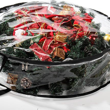 Hedume 2 Pack Wreath Storage Bag, 30" X 8" Clear Everyday Bag, Christmas Wreath Storage Container with Dual Zippered and Reinforced Handle for Holiday Seasonal Wreath Garland