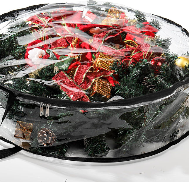 Hedume 2 Pack Wreath Storage Bag, 30" X 8" Clear Everyday Bag, Christmas Wreath Storage Container with Dual Zippered and Reinforced Handle for Holiday Seasonal Wreath Garland