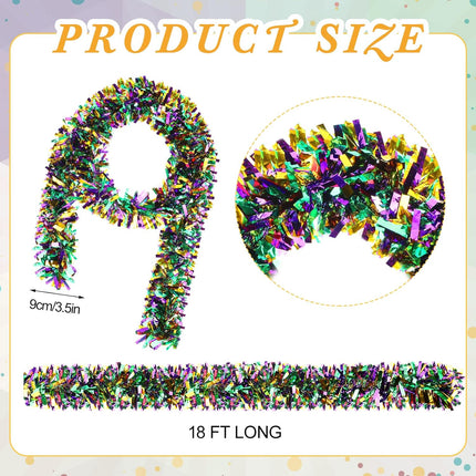 Jutom 108/216/432Ft Mardi Gras Tinsel Garland Green Purple Gold Wide Cut Metallic Streamer Shiny Twist Garland Hanging Decor for Mardi Gras Christmas Tree Oktoberfest Disco Party Supplies(6 Rolls)