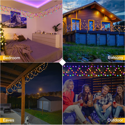 LED Christmas Lights Outdoor, 34Ft 380 LEDs Christmas Half-Round String Lights, Extendable Plug in 8 Modes Waterproof Christmas Decoration for Yard Eaves Fence Roofing Wedding Party Decor