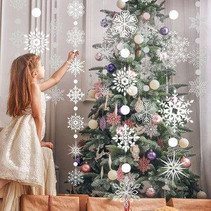 Winter Wonderland Decorations, Christmas Snowflake Garland Transparent White Large Snow Flake Garland Streamers Hanging Snow Flakes for Christmas Year Party Decoration Window Door Accessory