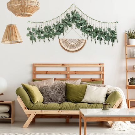 Eucalyptus Wall Decor Boho Wall Decor Artificial Greenery Hanging Plants Large Eucalyptus Fake Leaves 5.6 Feet for Bedroom (Green String)