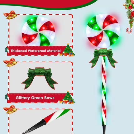 Lollipop Christmas Pathway Lights Outdoor Decorations, 80 LED Lighted Candy Cane Decorations with 8 Flickering Light Modes, Timer, Outdoor Christmas Decorations for Yard Walkway, 4 Pack 28 Inch