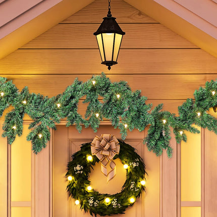 Jutom 1 Piece 9 Feet Christmas Cascading Garland with Lights Christmas Pine Garland Artificial Faux Pine Greenery Garlands Realistic Lighted Garland for Door Mantel Fireplace Stairs Indoor Outdoor