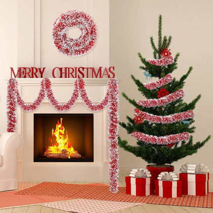 26.2 Feet Christmas Tinsel Garland Decoration Metallic Tinsel Twist Garland Halloween Christmas Tree Artificial Garland Hanging Christmas Garland for Birthday Party Ornament (Red White)