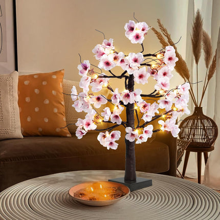 Uieke 24IN Lighted Cherry Blossom Tree 24 Warm White LED Tabletop Artifical Bonsai Tree with Timer Battery Operated for Wedding Party Spring Christmas Home Indoor Japanese Room Decor