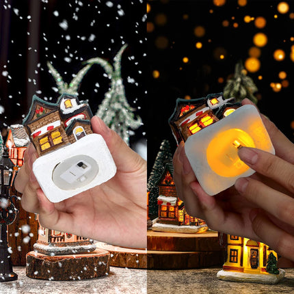 Queekay Christmas Winter Village Houses Set Christmas Miniature Resin Ornament Kits Christmas Cedar Bare Branch Tree Street Lamp Room Decor(Retro Style)