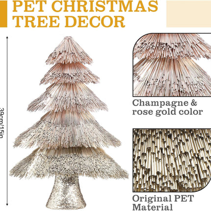 Tabletop Christmas Tree Decoration 15 in Glitter Champagne Gold Artificial Foil Tubes Xmas Tree Artificial Holiday Table Centerpiece Champagne Tabletop Small Xmas Tree for Home Party Craft