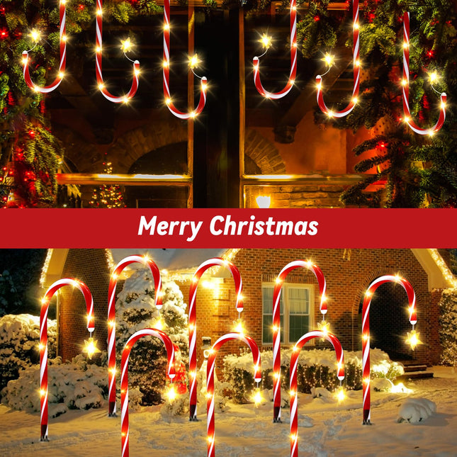 12 Pack Outdoor Christmas Decorations Solar Christmas Candy Cane Lights Solar Christmas Pathway Lights Outdoor Waterproof with Star & Bright LED 8 Modes Xmas Decorations for Outside Yard Garden