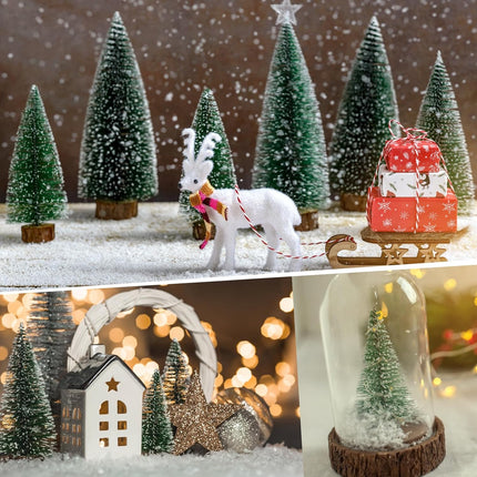 Small Christmas Tree Decorations Indoor, Bottle Brush Trees Christmas Centerpieces for Tables, Fake Pine Sisal Winter Decor with Wooden Base Box for Xmas Holiday Party Home Craft, 4Pcs