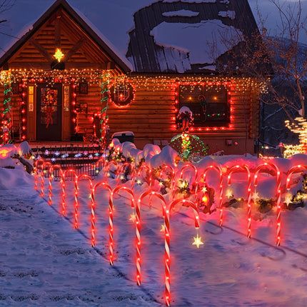 Outdoor Christmas Decorations, 10 Pcs Christmas Candy Cane Lights with Hanging Star, 21'' Solar Pathway Lights with 8 Modes, Waterproof Garden Lights for Outdoor Xmas Patio Yard Walkway Decorations