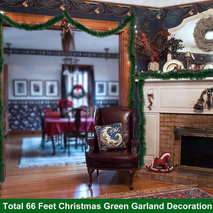 TURNMEON 2 Pack Total 66 Foot Christmas Garlands Greenery Decorations, Each 33 Ft Artificial Soft Green Pine Xmas Garland for Stairs Mantle Fireplace Christmas Decoration Outdoor Indoor Home Holiday