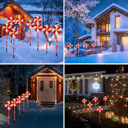 Bencailor 10 Pcs Christmas Pathway Marker Light Xmas Red and White Lollipop Solar Powered Light Christmas Outdoor Decoration Candy Cane Driveway Light Plugin for Yard Patio (Novel)