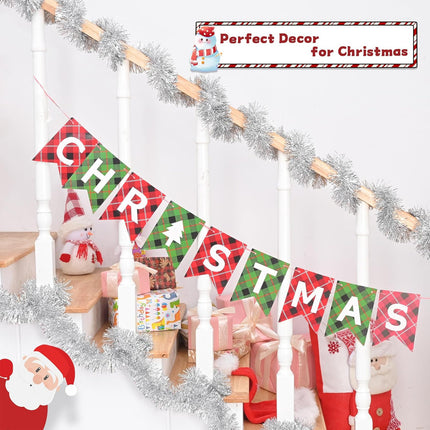 Christmas Tinsel Garland, 32.8 FT Shiny Silver Tinsel Garland Christmas Decorations, Christmas Tree Garland Metallic Twisted Hanging Christmas Garland for Xmas Tree Home Party Indoor Outdoor Decor