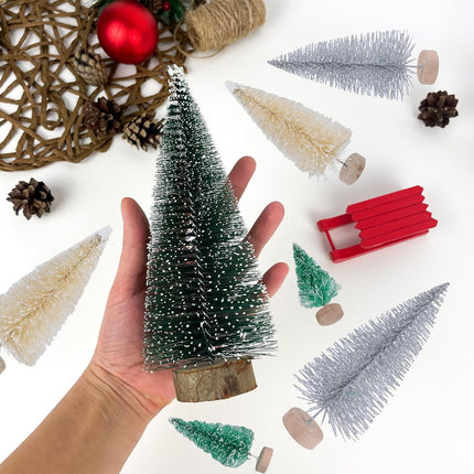 CCINEE 30pcs Christmas Tree Bottle Brush Trees, Miniature Plastic Pine Trees for Crafts Sisal Frosted Mini Christmas Trees Decor for Home Tabletop Ornaments