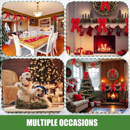 Jutom 30 ft Christmas Tinsel Garland with 12 Pcs 12 Inch Christmas Velvet Bows Hanging Garland for Home and Party Decoration for Christmas Trees, Walls, Hedges, Stair Handrail, Doorways, Windows