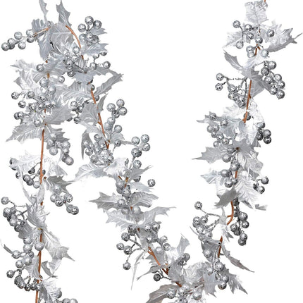Artiflr Silver Berry Christmas Garland, 6Foot Flexible Artificial Berry Garland for Indoor Outdoor Home Fireplace Decoration for Winter Christmas Holiday Year Decor