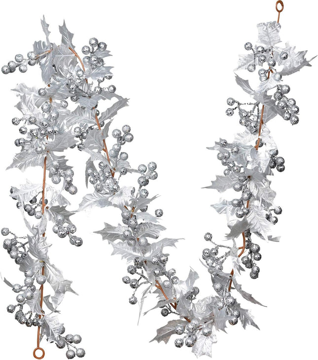 Artiflr Silver Berry Christmas Garland, 6Foot Flexible Artificial Berry Garland for Indoor Outdoor Home Fireplace Decoration for Winter Christmas Holiday Year Decor