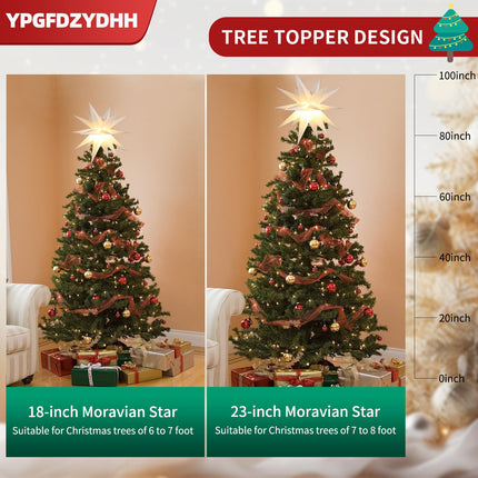 23" 3D Moravian Star Tree Topper - LED 3D Christmas Tree Topper Lamp with Timer Function, Moravian Lighted Star Used to Decorate Christmas Trees, Balconies, Courtyards, Porch(White)
