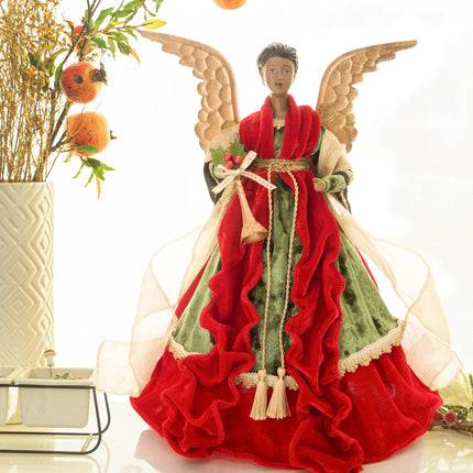 KI Store Black Christmas Angel Tree Topper African American Ethnic 18-Inch Angel Figurines Treetop for Christmas Decoration Unlit