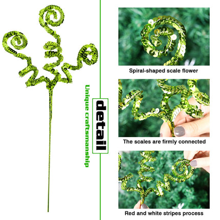 6PC Set Green Christmas Decoration Picks,Sequins Candy Shape Curly Pick, Christmas Tree Decorations Home Office Party Decorations s