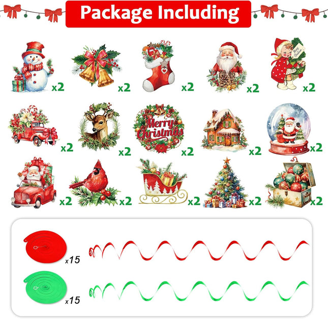60 PCS Vintage Christmas Hanging Swirls Decorations Christmas Retro Ceiling Hanging Swirls Garland Xmas Party Ceiling Whirl Streamers for Home Winter Holiday Supplies Favors