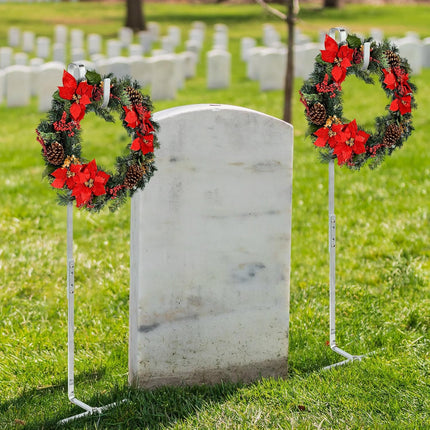 Blulu 4 Pcs Christmas Cemetery Wreath Grave Flower Holder Headstone Wreath Hook Hanger Gravestone Wreath Stand Holder for Christmas Day Marker Tombstone Flowers Decorations