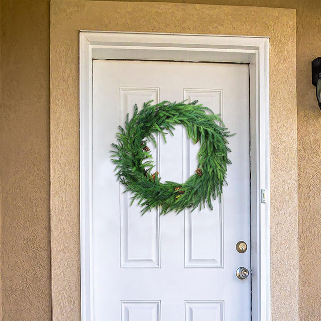 Jutom 24 Inches Christmas Norfolk Pine Wreath with Pine Artificial Christmas Garland for Front Door Windows Wall Pine Greenery Wreath Christmas Decoration Seasonal Indoor Home Decor