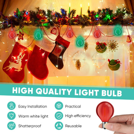LEIFIDE 100 Pcs G40 LED Light Bulbs Replacement 1W Globe Bulbs Outdoor LED Light Bulb Fits C7 and E12 Candelabra Screw Base Sockets LED String Light Bulbs Shatterproof Bulbs, 2700k(Red, Green)
